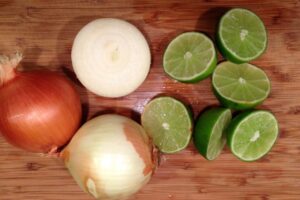 Onions cooked in lime juice