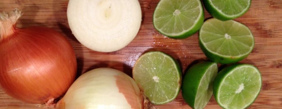 Onions cooked in lime juice