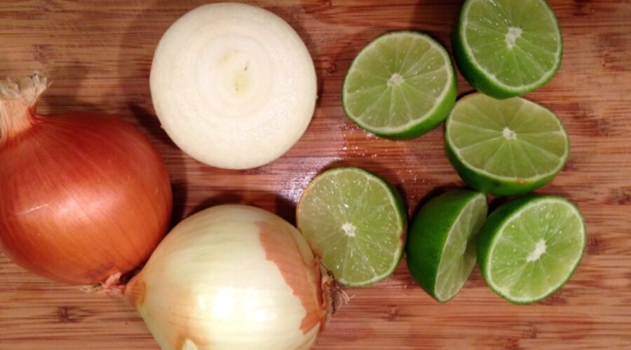 Onions cooked in lime juice