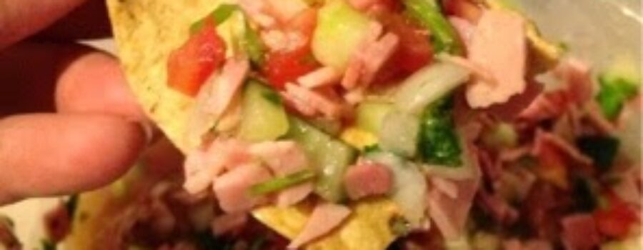 Ham Tostadas cooked in Lime Juice