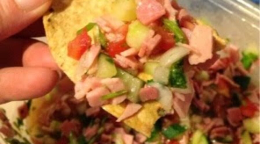 Ham Tostadas cooked in Lime Juice